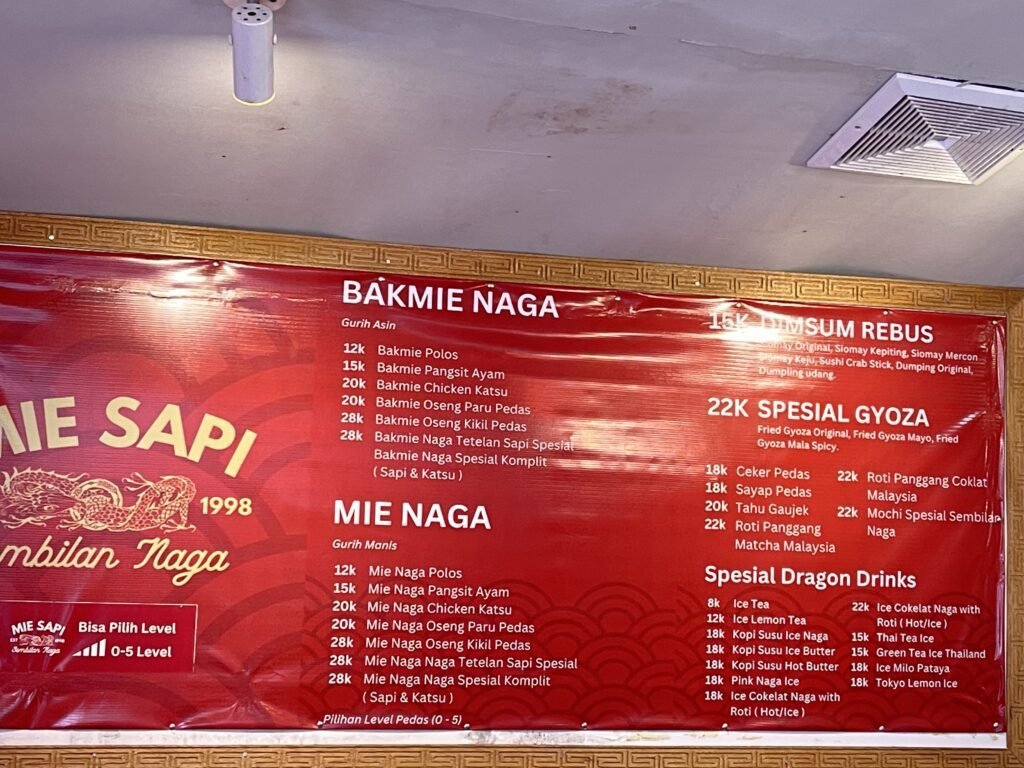 Menu mie sapi sembilan naga terbaru